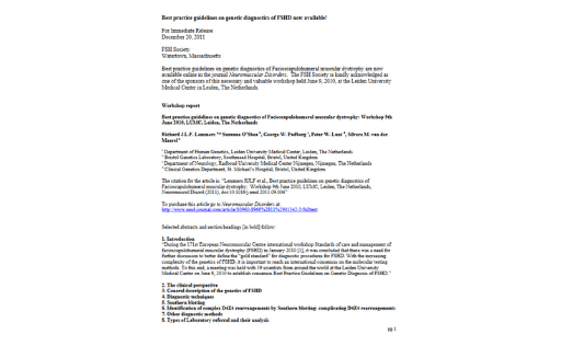 Best Practice Guidelines on Genetic Diagnostics of FSHD