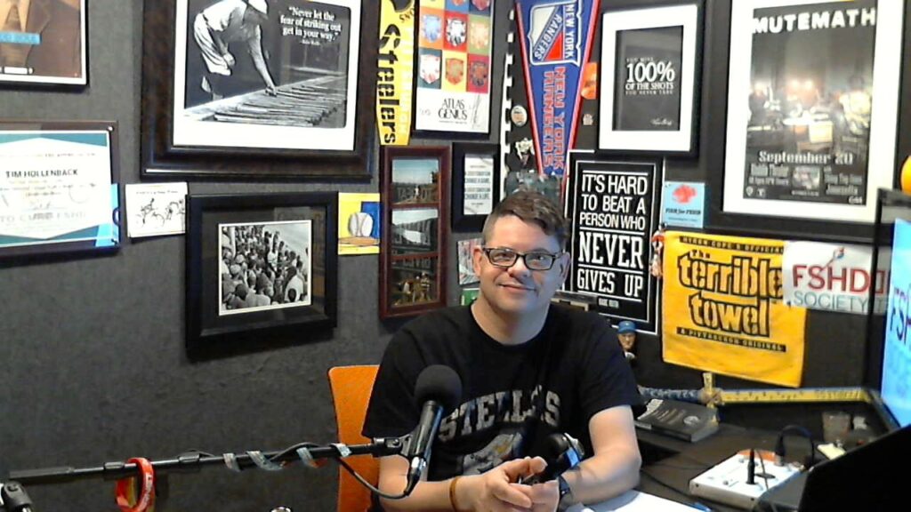 Tim Hollenback in his podcasting studio.