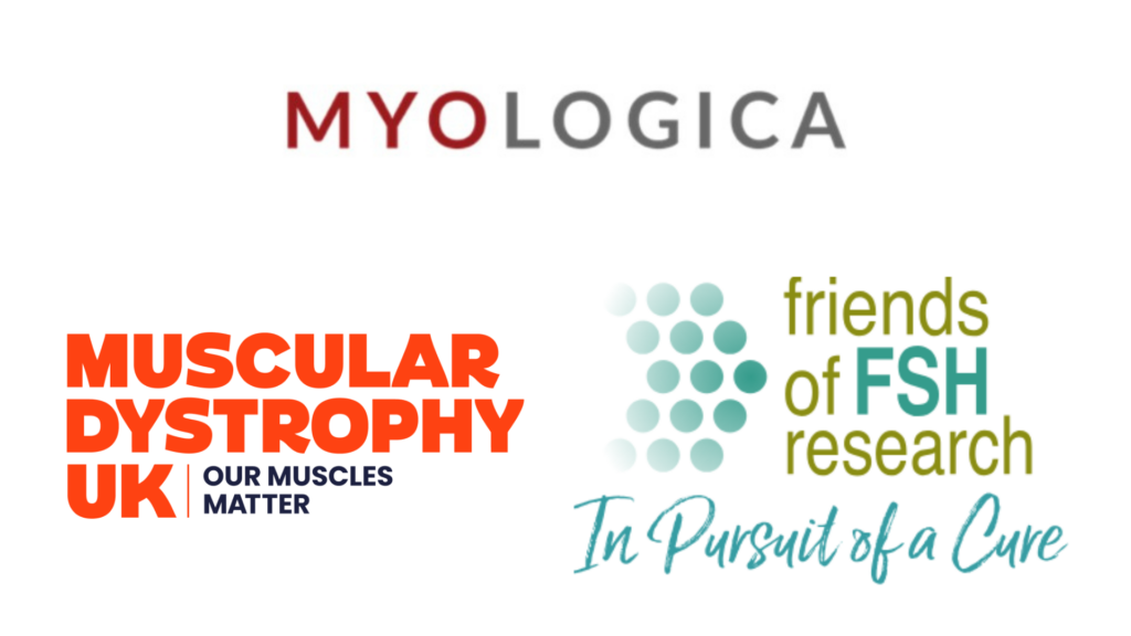 Myologica, Muscular Dystrophy UK, and Friends of FSH Research logos
